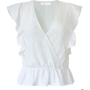 BCBG Womens Eyelet Embroidered Knit Blouse, White, NWT